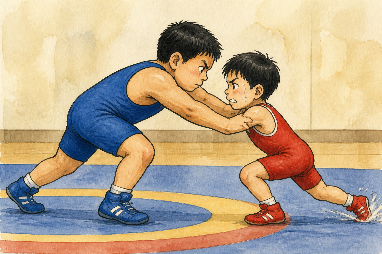 押し返されながら足で踏ん張っている小さい子