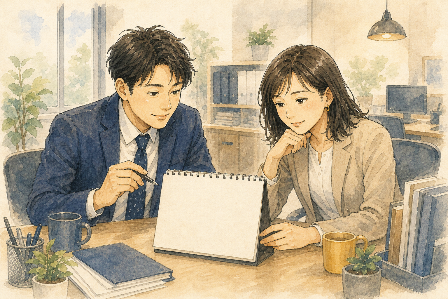 予定を一緒に確認しながら、穏やかに段取りを話し合う二人